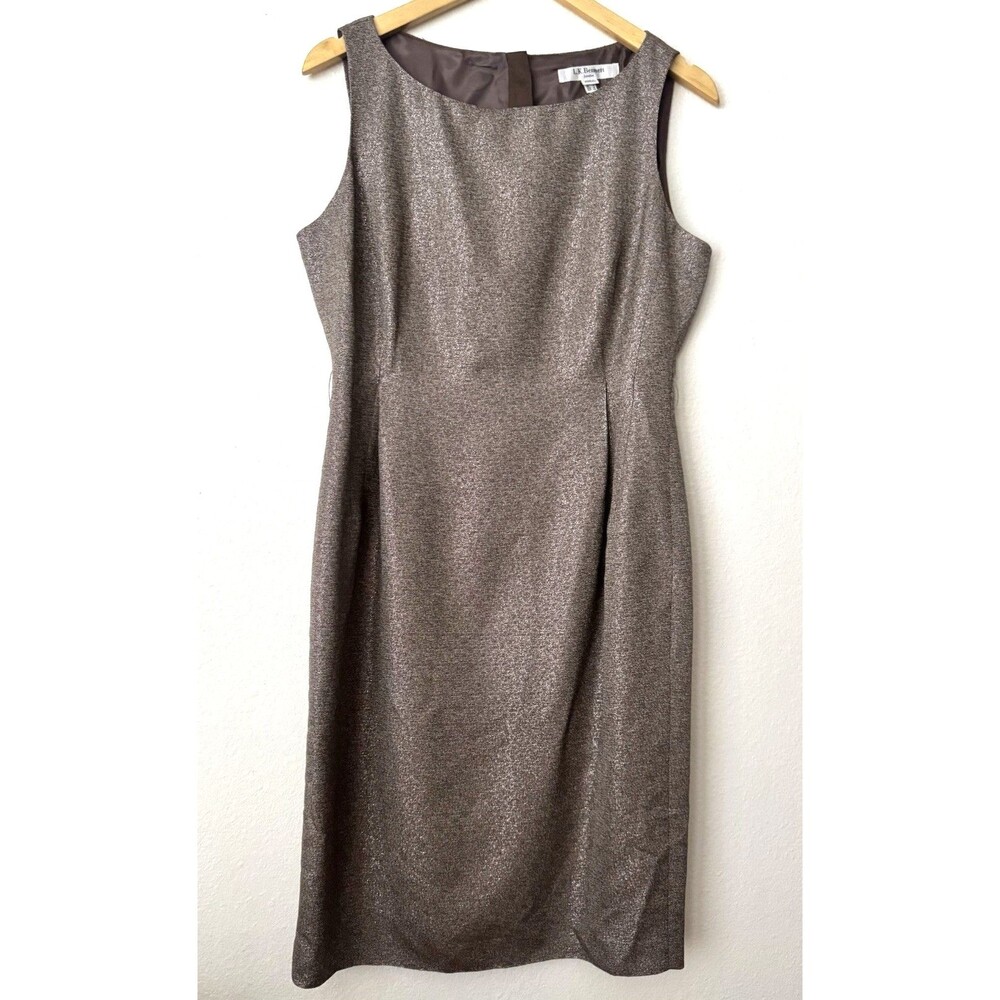 L.K. Bennett Cerys Dress US 10 Gold Bronze Metallic Lurex Sheath Cocktail Chic